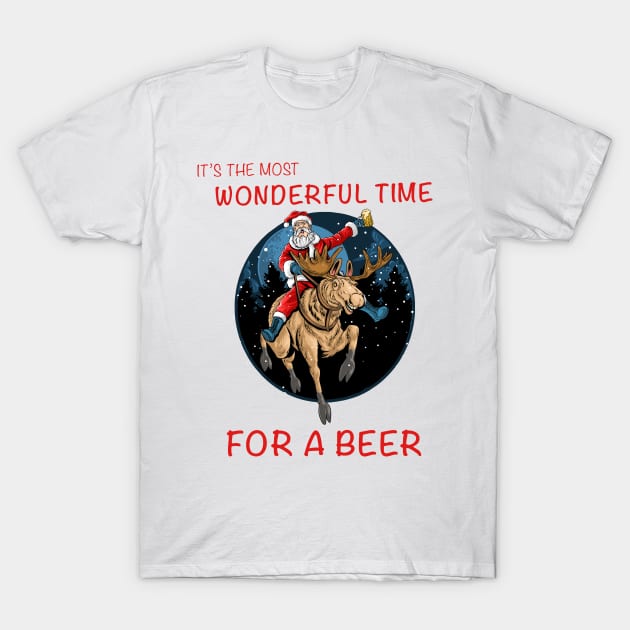 It's the most wonderful time for a beer Santa Claus Christmas T-Shirt by Novelty-art